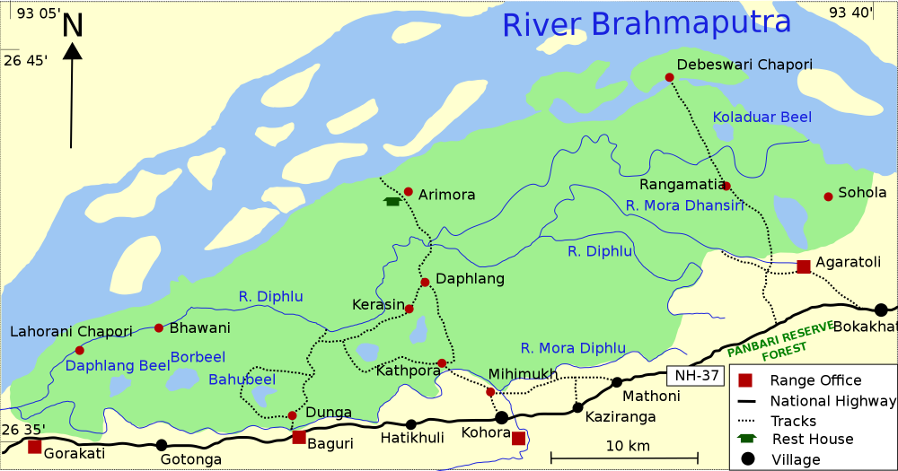 map of Kaziranga NP, Assam