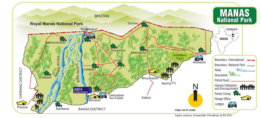 map of Manas NP, Assam